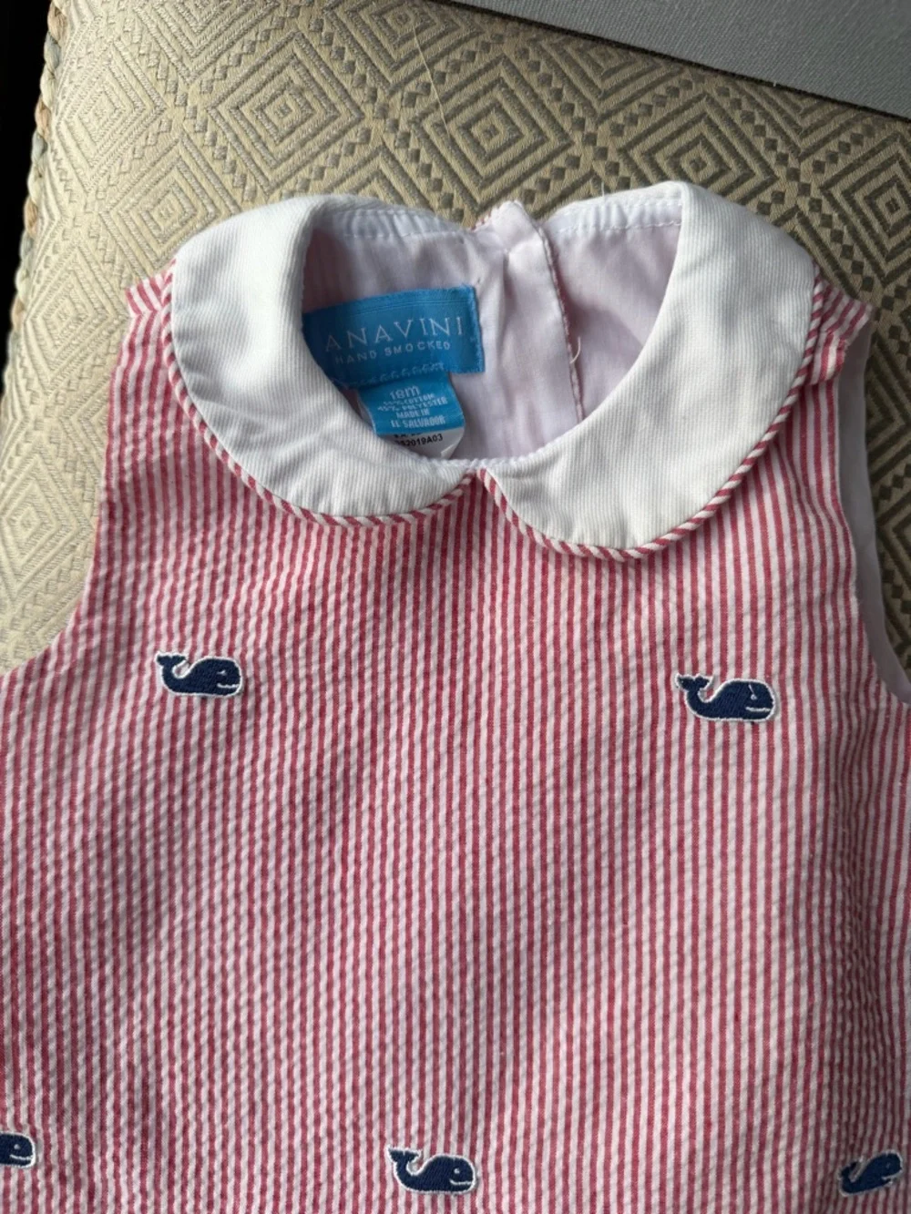 Anavini Seersucker Whale Embroidered Baby Dress Set 18mo - Picture 3 of 6
